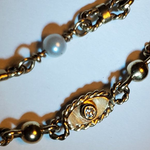 18K GOLD DIAMOND & PEARL NECKLACE. - Picture 5 of 11